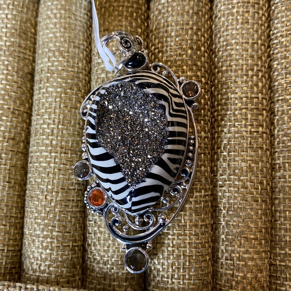 Sajen Window Drusy Zebra Black Diamond Pendant
